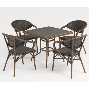 模造の竹の穀物と強化ガラスで設定されたアルミラタン正方形のテーブル家具