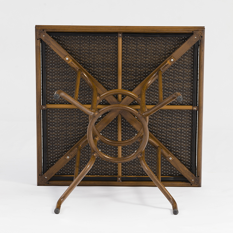 模造の竹の穀物と強化ガラスで設定されたアルミラタン正方形のテーブル家具